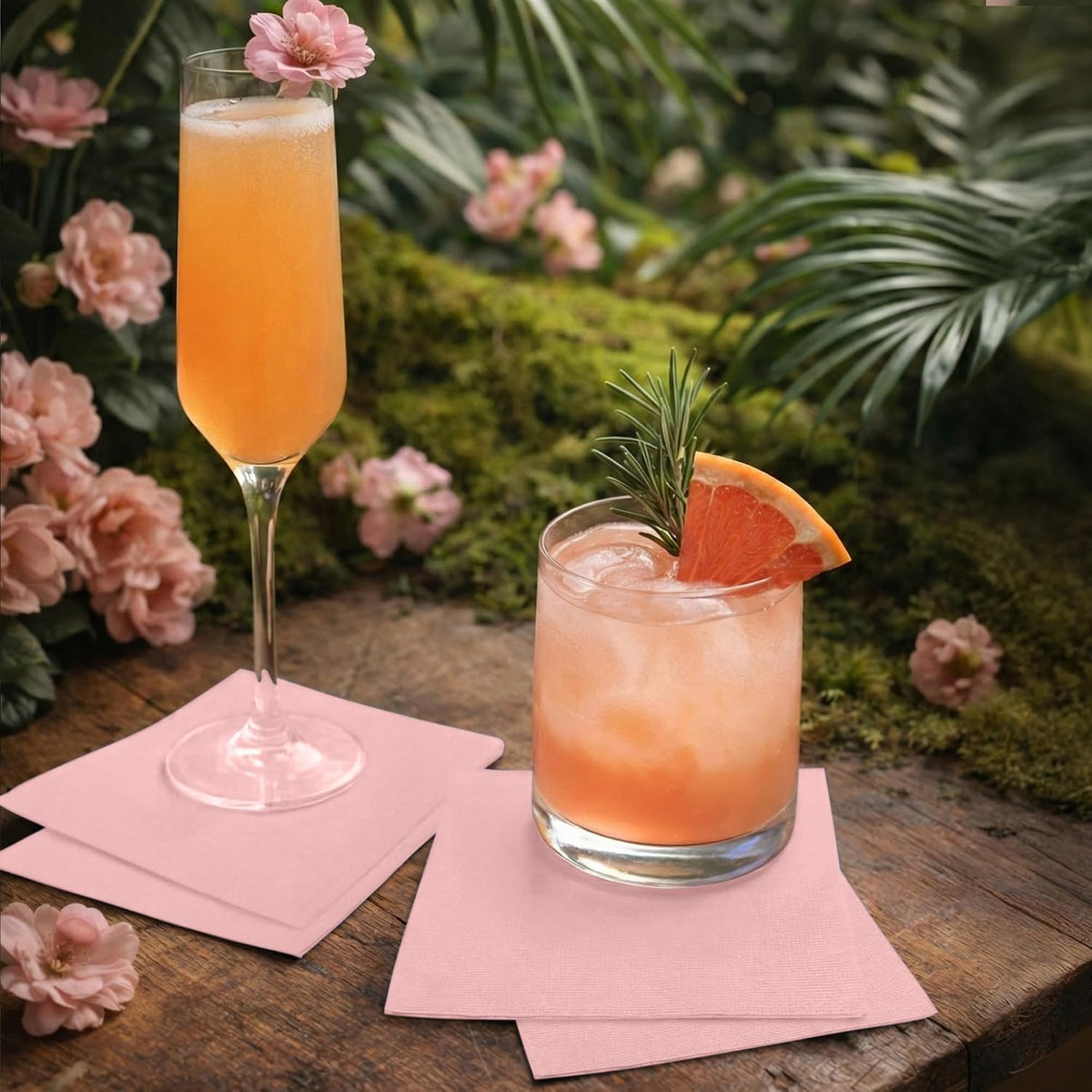 300-Pack Disposable Pink Cocktail Napkins, 3-Ply, 5"x5" Beverage Paper Napkins, Decorative Dessert Napkins For Wedding, Kitchen, Bar Or Restaurant