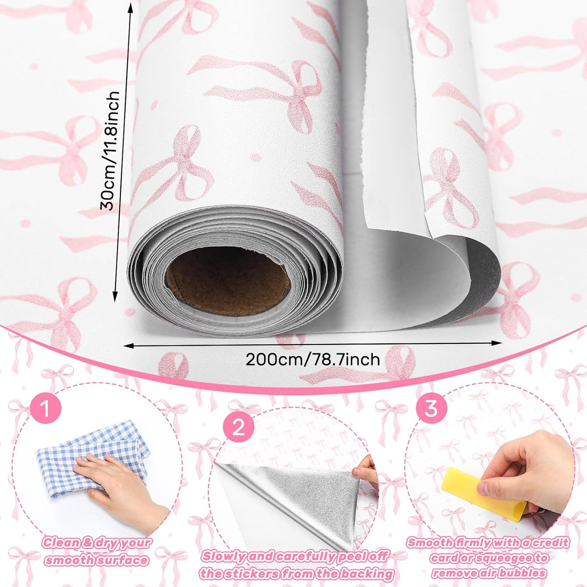 Pink Bow Wallpaper Peel and Stick Contact Paper 11.8 x 78.7