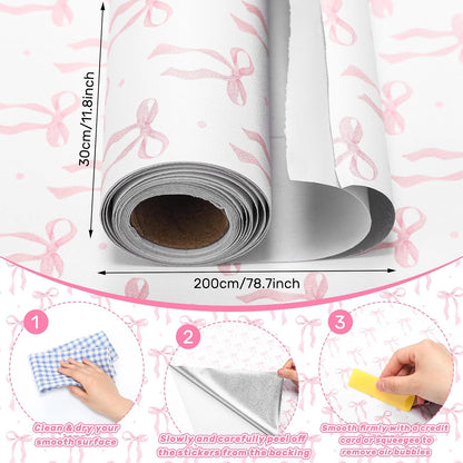 Pink Bow Wallpaper Peel and Stick Contact Paper 11.8 x 78.7
