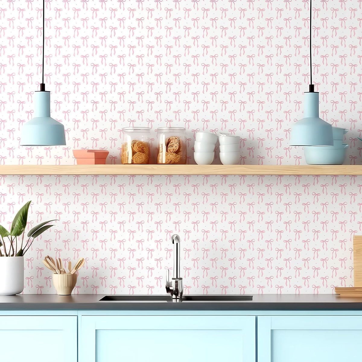 Pink Bow Wallpaper Peel and Stick Contact Paper 11.8 x 78.7