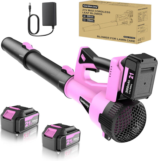 Leaf Blower Cordless, 21V 500CFM 2x3.0Ah Batteries, 6 Speed Modes, Pink