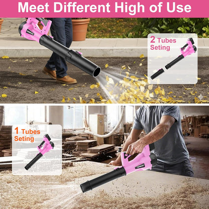Leaf Blower Cordless, 21V 500CFM 2x3.0Ah Batteries, 6 Speed Modes, Pink