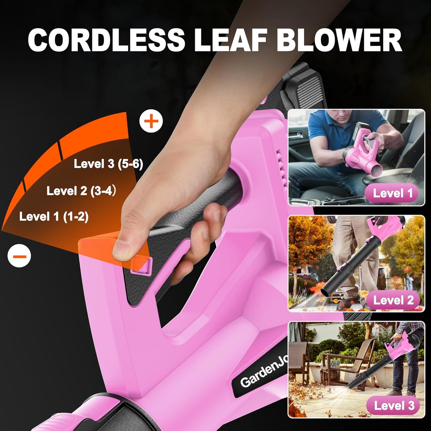 Leaf Blower Cordless, 21V 500CFM 2x3.0Ah Batteries, 6 Speed Modes, Pink