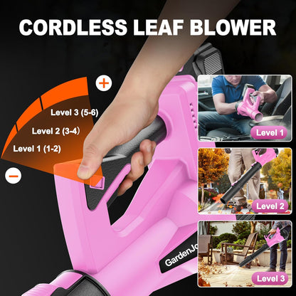 Leaf Blower Cordless, 21V 500CFM 2x3.0Ah Batteries, 6 Speed Modes, Pink