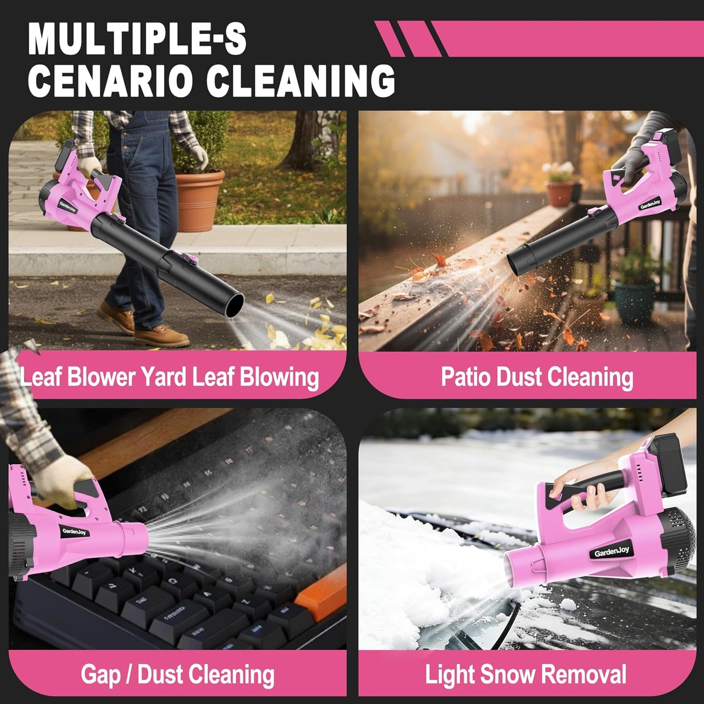 Leaf Blower Cordless, 21V 500CFM 2x3.0Ah Batteries, 6 Speed Modes, Pink