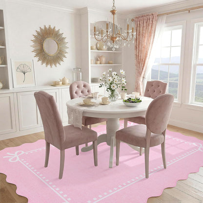 Scalloped Bow Rug for Living Room Washable Solid Pink 6x9 Area Rugs
