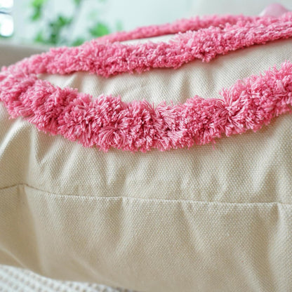 Set of 2 Fall Pumpkins Decorative Pillow Covers, Cute Bowknot Cotton Tufted Farmhouse Throw Cushion Cases for Autumn Thanksgiving Holiday Home Decorations(Pink,18"x18")