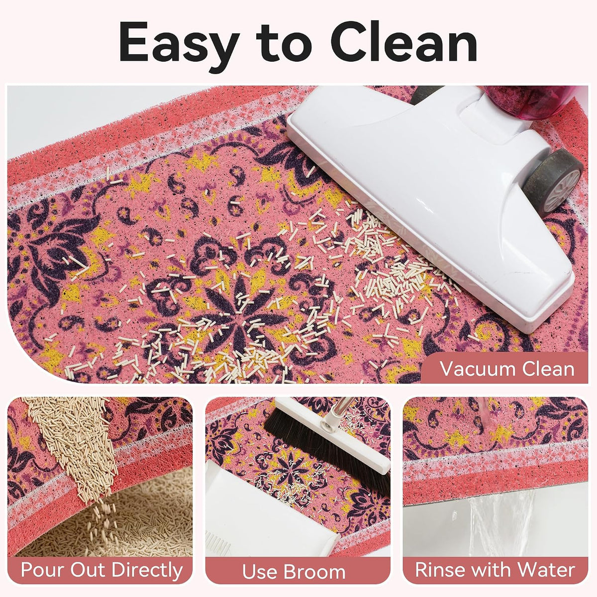 Cat Litter Mat, 24"x15" High-Density PVC Cat Litters Trapping Mat, Waterproof & Non-Slip Backing, Litter Box Catcher, Soft on Kitty Paws, Easy Washable Pet Supplies Pink