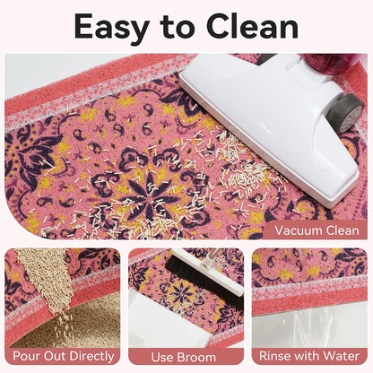 Cat Litter Mat, 24"x15" High-Density PVC Cat Litters Trapping Mat, Waterproof & Non-Slip Backing, Litter Box Catcher, Soft on Kitty Paws, Easy Washable Pet Supplies Pink