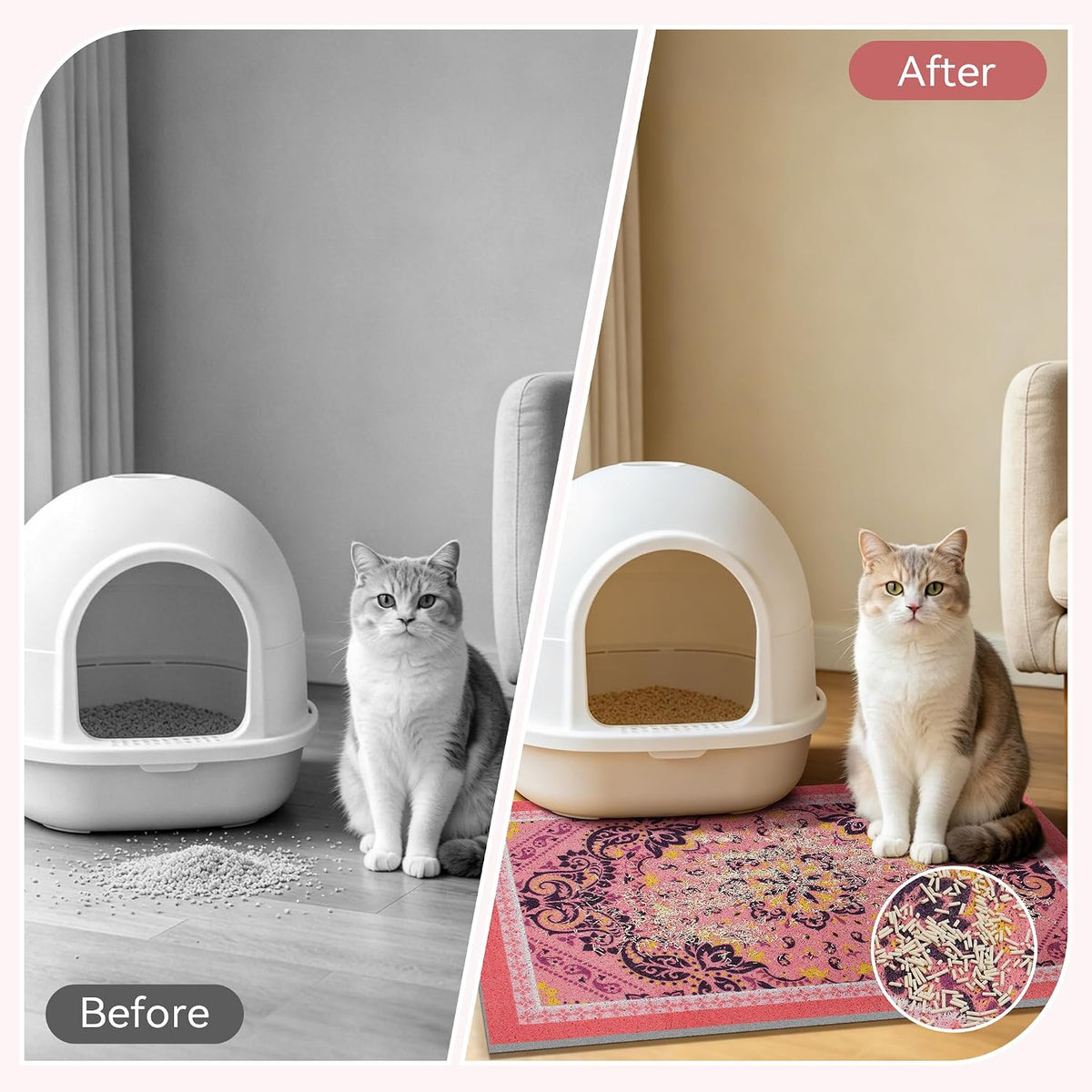 Cat Litter Mat, 24"x15" High-Density PVC Cat Litters Trapping Mat, Waterproof & Non-Slip Backing, Litter Box Catcher, Soft on Kitty Paws, Easy Washable Pet Supplies Pink