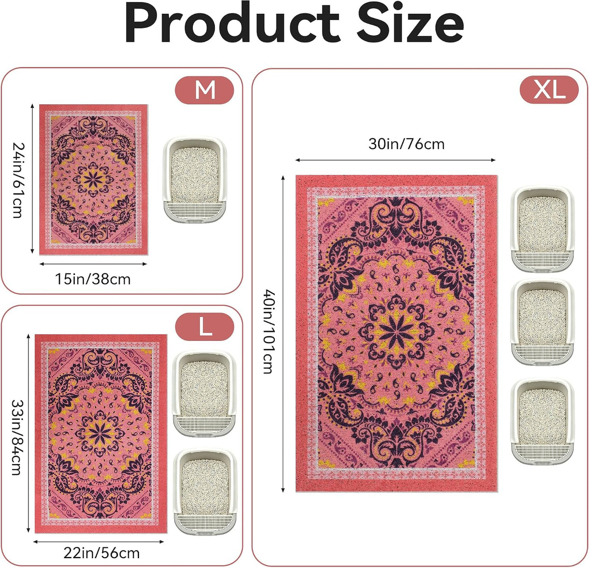 Cat Litter Mat, 24"x15" High-Density PVC Cat Litters Trapping Mat, Waterproof & Non-Slip Backing, Litter Box Catcher, Soft on Kitty Paws, Easy Washable Pet Supplies Pink