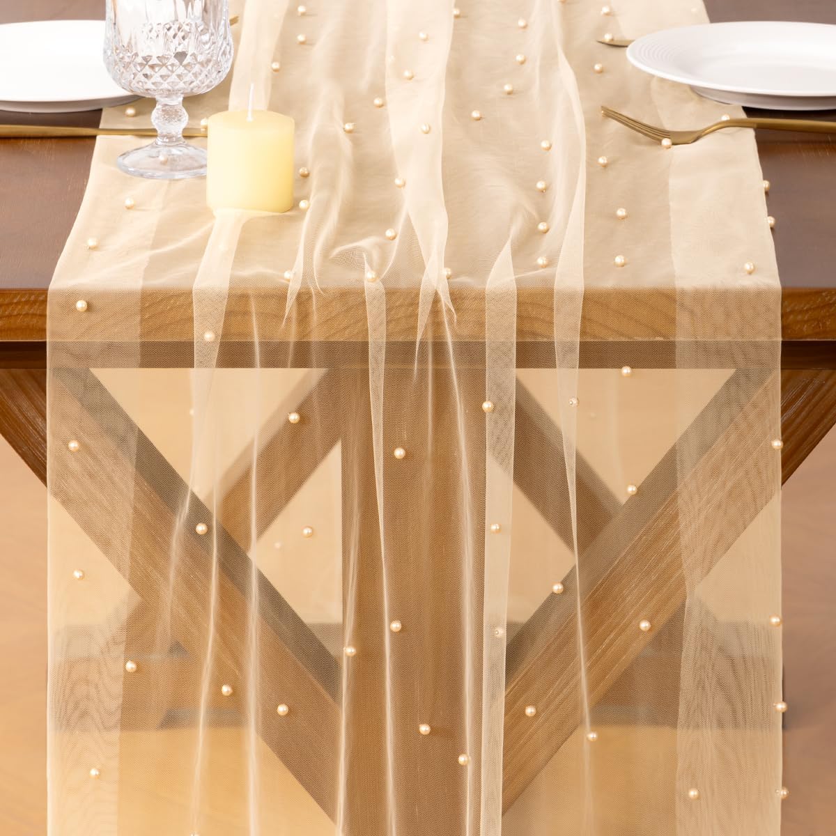 Pearl Table Runner Fall Tulle Gauze Sheer Wedding Party Home Decor