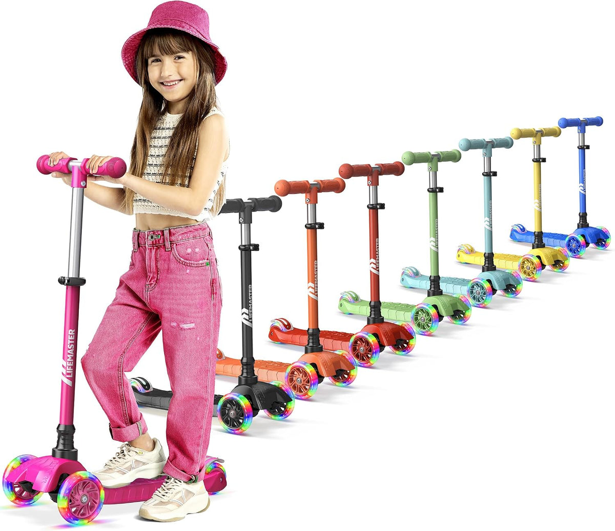 Mini 3-Wheel Kids Scooter with Multi-Color Wheel Lights – 4-Height Adjustable Handlebar, Wide Anti-Slip Deck, Child Safety Certified, Boys & Girls Ages 2+ Supports Up to 110 lbs