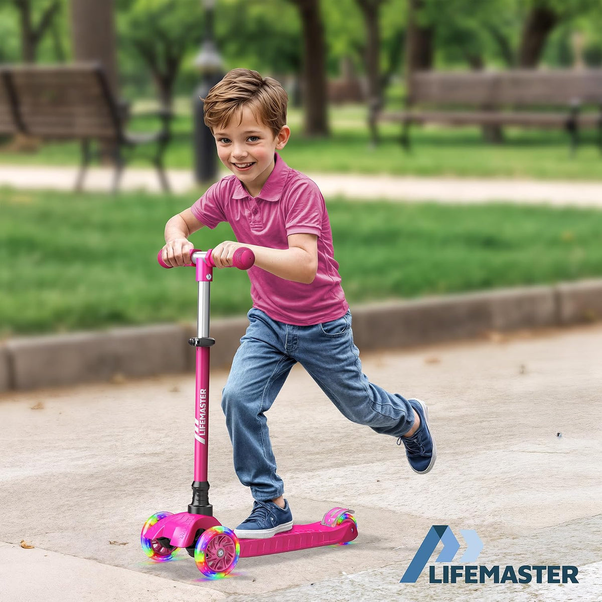 Mini 3-Wheel Kids Scooter with Multi-Color Wheel Lights – 4-Height Adjustable Handlebar, Wide Anti-Slip Deck, Child Safety Certified, Boys & Girls Ages 2+ Supports Up to 110 lbs