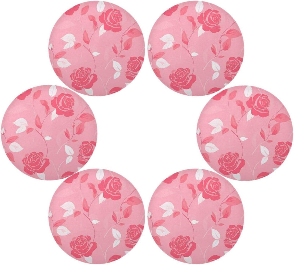 Floral Pattern Rose Peach Round placemats Outdoor Reversible placemats Dinner Plate mat Waterproof placemats Dinner mats Set of 6 15.4x15.4in