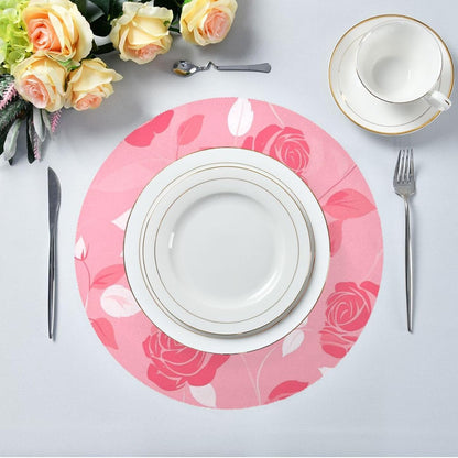 Floral Pattern Rose Peach Round placemats Outdoor Reversible placemats Dinner Plate mat Waterproof placemats Dinner mats Set of 6 15.4x15.4in