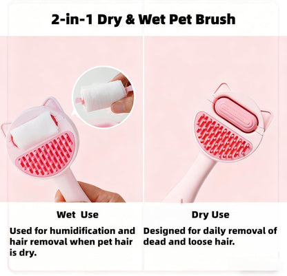 2-IN-1 Dry & Wet Cat Dog Brush for shedding, Pet Grooming Cat Brush with Water Tank Shedding Brush for Short or Long Hair, Massage, Cleaning, Shedding & Combing All In One! (Pink)
