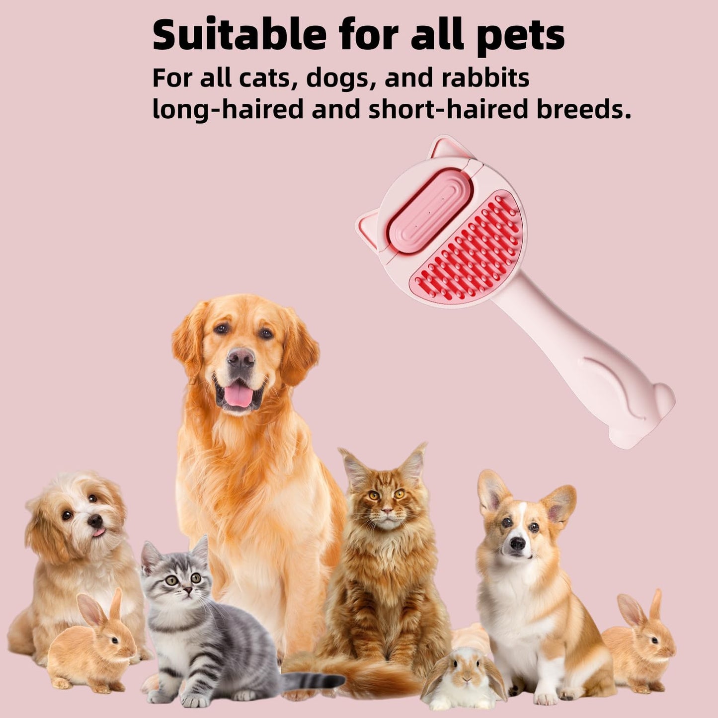2-IN-1 Dry & Wet Cat Dog Brush for shedding, Pet Grooming Cat Brush with Water Tank Shedding Brush for Short or Long Hair, Massage, Cleaning, Shedding & Combing All In One! (Pink)
