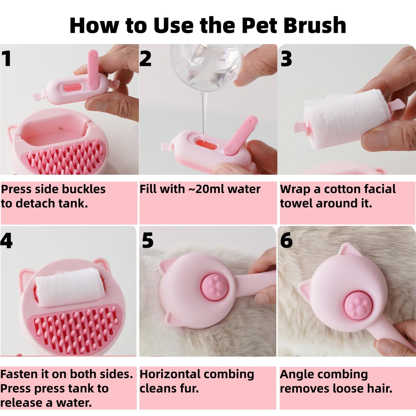 2-IN-1 Dry & Wet Cat Dog Brush for shedding, Pet Grooming Cat Brush with Water Tank Shedding Brush for Short or Long Hair, Massage, Cleaning, Shedding & Combing All In One! (Pink)