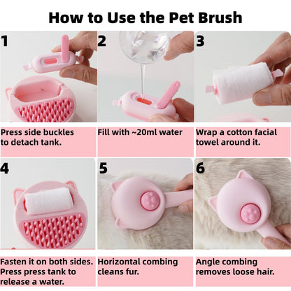 2-IN-1 Dry & Wet Cat Dog Brush for shedding, Pet Grooming Cat Brush with Water Tank Shedding Brush for Short or Long Hair, Massage, Cleaning, Shedding & Combing All In One! (Pink)