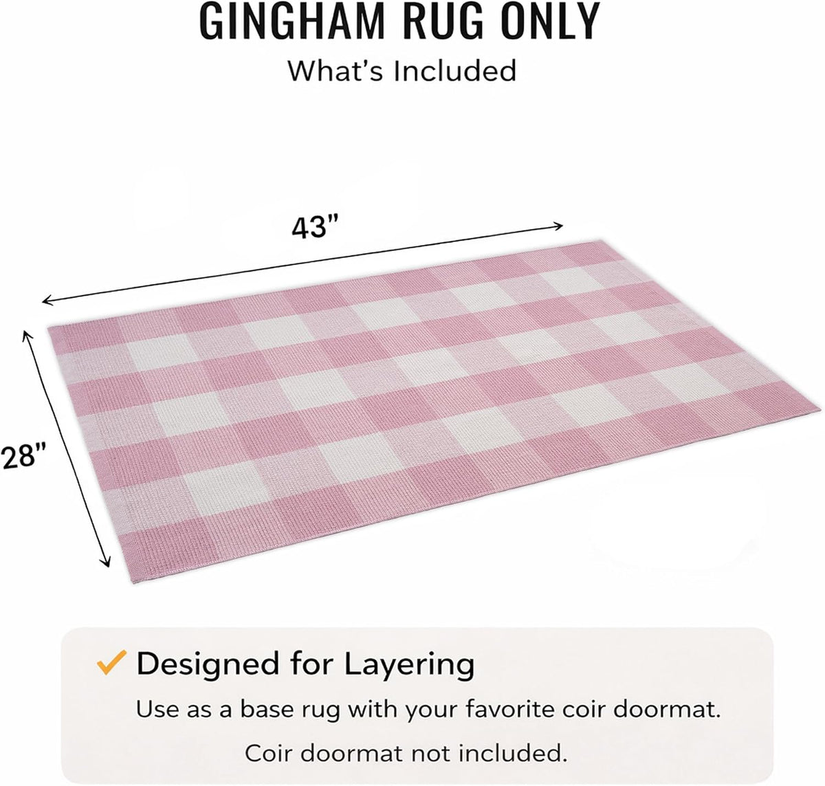 Spring Pink and White Plaid Rug, 2'4" x 3'7" Cotton Blend Layered Doormat Rug for Front Door, Hand-Woven Washable Entryway & Porch Decor