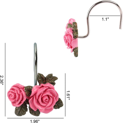 Rose Flower Decorative Shower Curtain Hooks 12pcs Rust Proof Shower Curtain Hooks Rings Shower Curtain Hangers Cute Bathroom Decor Accessories for Baby Room Bedroom Living Room (Pink)