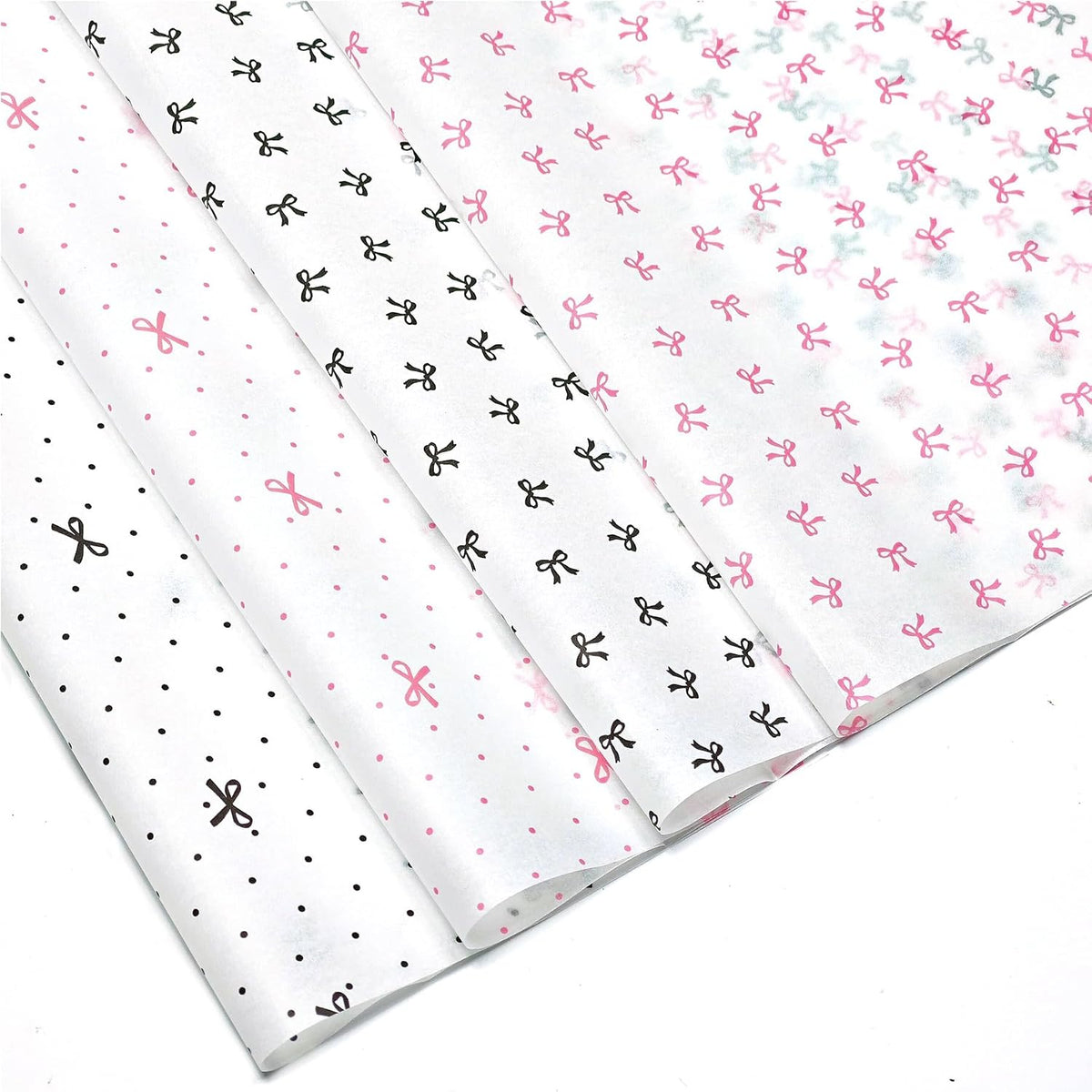 60 Sheets Black & Pink Bow Tissue Paper Bulk Wrapping Tissue Paper for Gift Bags Crafts, Pretty Art Packing Supplies for Birthdays, Weddings, Bridal Shower, Holiday Decor, 20x14in