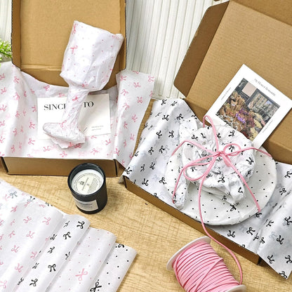 60 Sheets Black & Pink Bow Tissue Paper Bulk Wrapping Tissue Paper for Gift Bags Crafts, Pretty Art Packing Supplies for Birthdays, Weddings, Bridal Shower, Holiday Decor, 20x14in