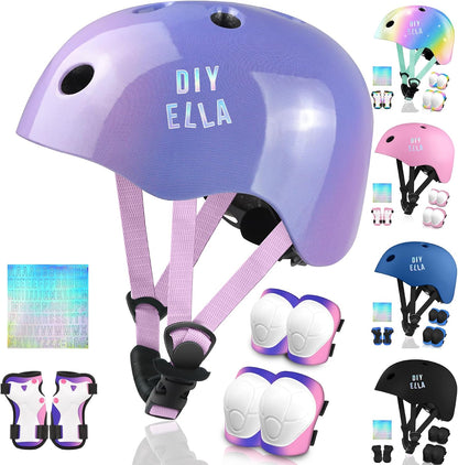 Kids Toddlers Bike Helmet Adjustable for Ages 3-5-8 Years, Knee Pads and Elbow Pads Set Wrist Guard Sports Protective Gear Set for Roller Skate Bicycle Skateboard Scooter Girl Boy Birthday Gift
