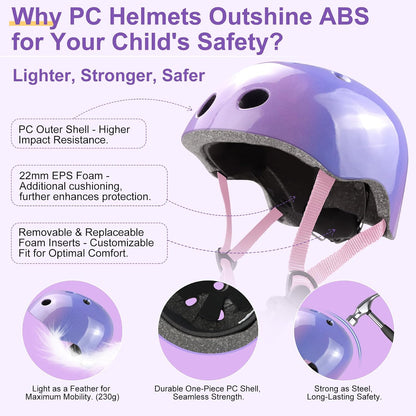 Kids Toddlers Bike Helmet Adjustable for Ages 3-5-8 Years, Knee Pads and Elbow Pads Set Wrist Guard Sports Protective Gear Set for Roller Skate Bicycle Skateboard Scooter Girl Boy Birthday Gift