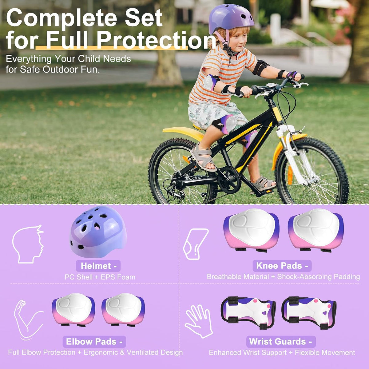 Kids Toddlers Bike Helmet Adjustable for Ages 3-5-8 Years, Knee Pads and Elbow Pads Set Wrist Guard Sports Protective Gear Set for Roller Skate Bicycle Skateboard Scooter Girl Boy Birthday Gift