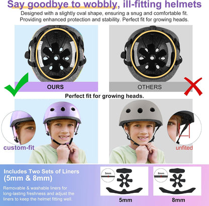 Kids Toddlers Bike Helmet Adjustable for Ages 3-5-8 Years, Knee Pads and Elbow Pads Set Wrist Guard Sports Protective Gear Set for Roller Skate Bicycle Skateboard Scooter Girl Boy Birthday Gift