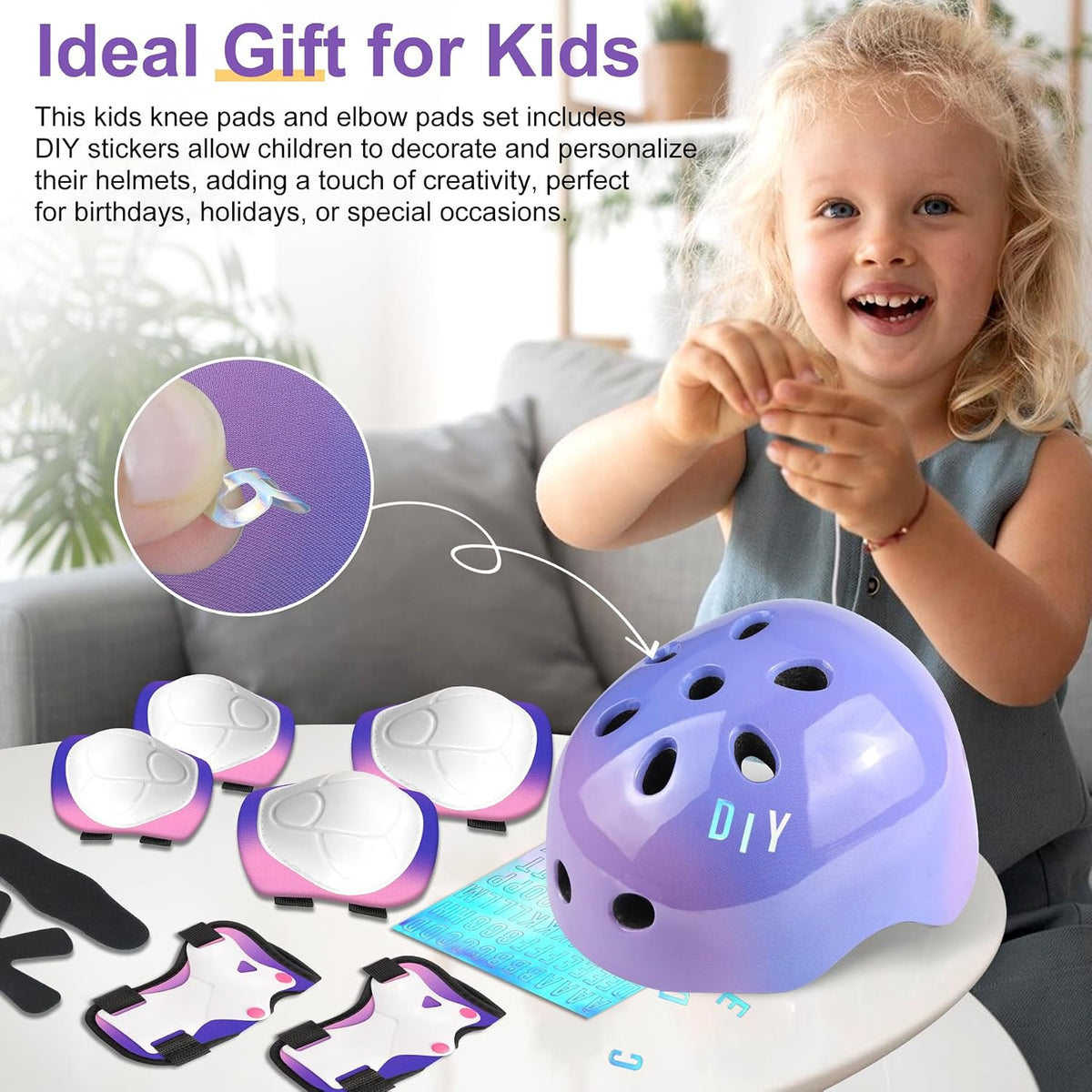 Kids Toddlers Bike Helmet Adjustable for Ages 3-5-8 Years, Knee Pads and Elbow Pads Set Wrist Guard Sports Protective Gear Set for Roller Skate Bicycle Skateboard Scooter Girl Boy Birthday Gift