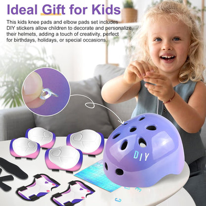 Kids Toddlers Bike Helmet Adjustable for Ages 3-5-8 Years, Knee Pads and Elbow Pads Set Wrist Guard Sports Protective Gear Set for Roller Skate Bicycle Skateboard Scooter Girl Boy Birthday Gift