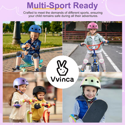 Kids Toddlers Bike Helmet Adjustable for Ages 3-5-8 Years, Knee Pads and Elbow Pads Set Wrist Guard Sports Protective Gear Set for Roller Skate Bicycle Skateboard Scooter Girl Boy Birthday Gift