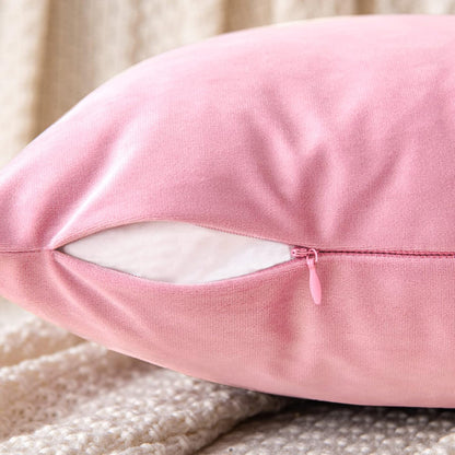 Pack of 2 Velvet Throw Pillow Covers Decorative Square Pillowcase Soft Solid Cushion Case for Sofa Bedroom Chair Car 18x18 Inch Bright Pink