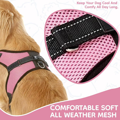 No Pull Reflective Adjustable Dog Harness with Handle- Comfortable Soft All Weather Mesh, Easy On Puppy Harness for Small Medium and Large Dogs (Pink) Small