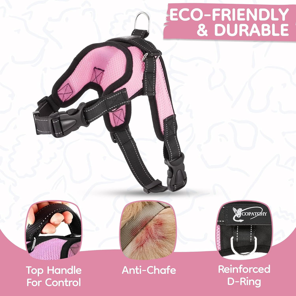 No Pull Reflective Adjustable Dog Harness with Handle- Comfortable Soft All Weather Mesh, Easy On Puppy Harness for Small Medium and Large Dogs (Pink) Small