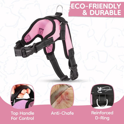 No Pull Reflective Adjustable Dog Harness with Handle- Comfortable Soft All Weather Mesh, Easy On Puppy Harness for Small Medium and Large Dogs (Pink) Small