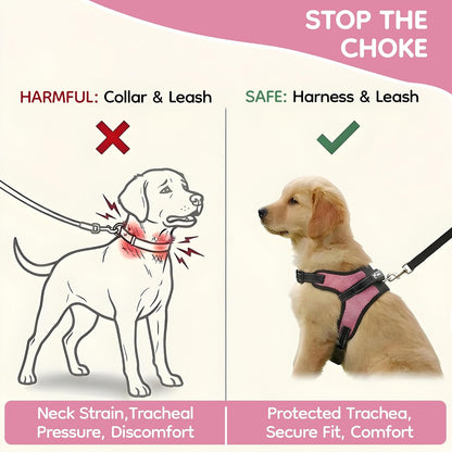 No Pull Reflective Adjustable Dog Harness with Handle- Comfortable Soft All Weather Mesh, Easy On Puppy Harness for Small Medium and Large Dogs (Pink) Small