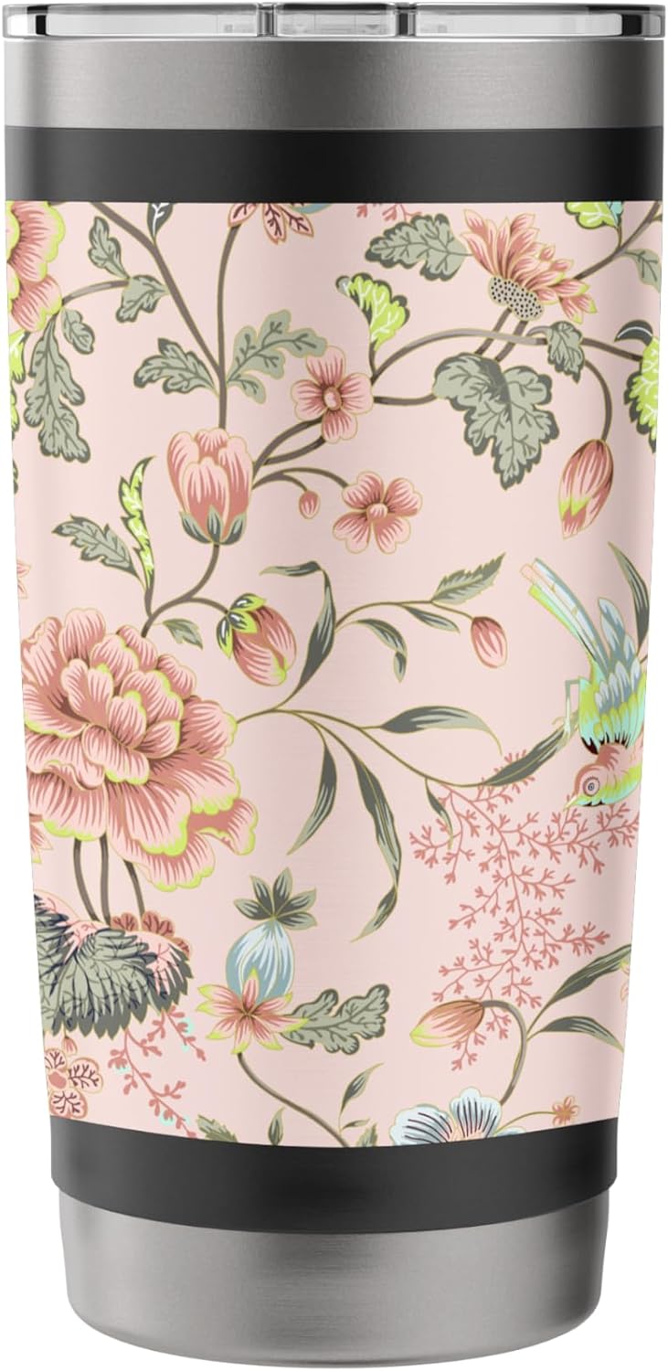 Japanese Flower Pattern Floral Asian Oriental Pattern Peach Stainless Steel Insulated Tumbler