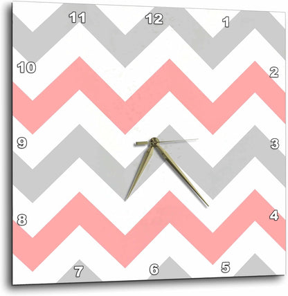 Coral & Gray Chevron Zig Zag Pattern - Orange Pink Grey Zigzags - Wall Clock, 15 by 15-Inch (DPP_179794_3)