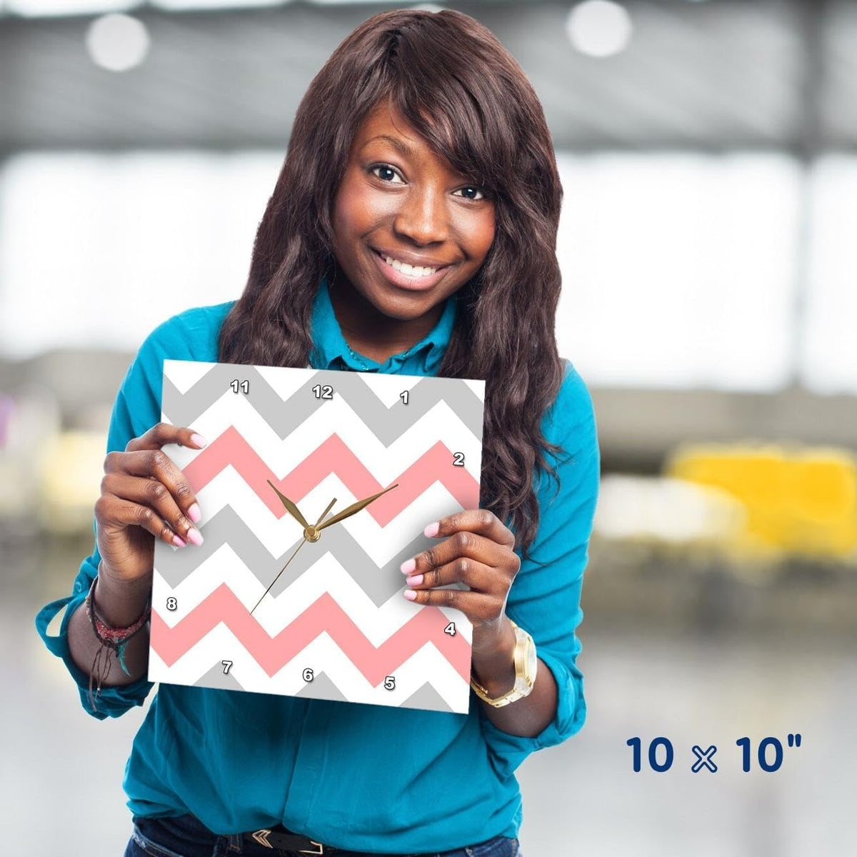 Coral & Gray Chevron Zig Zag Pattern - Orange Pink Grey Zigzags - Wall Clock, 15 by 15-Inch (DPP_179794_3)