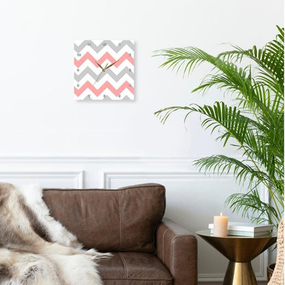 Coral & Gray Chevron Zig Zag Pattern - Orange Pink Grey Zigzags - Wall Clock, 15 by 15-Inch (DPP_179794_3)