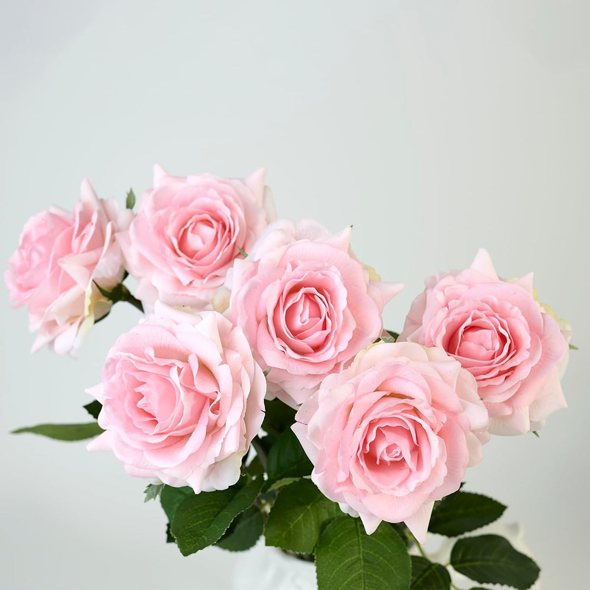 Real Touch Artificial Roses, 6 Stems Faux Flowers (Light Pink)