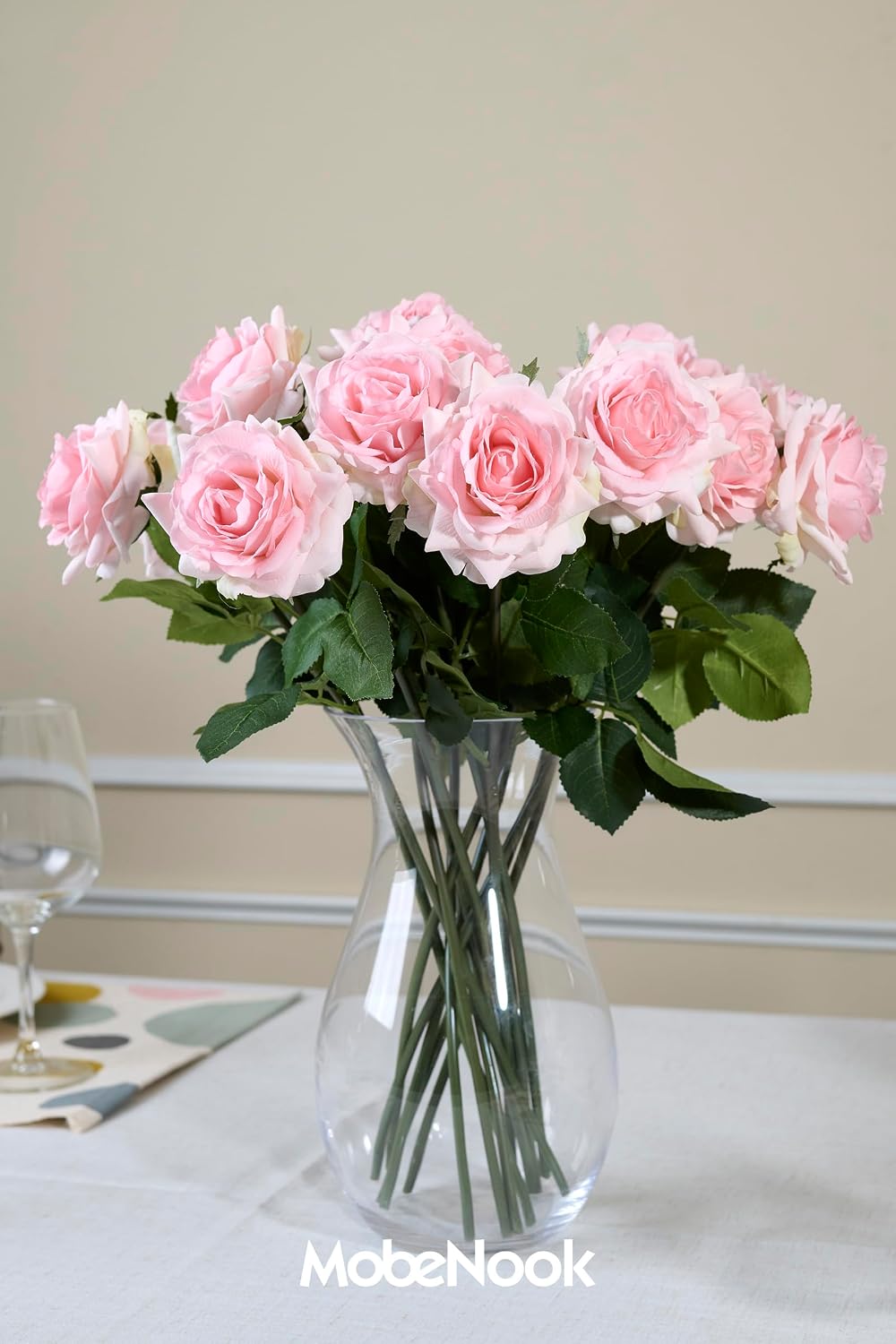 Real Touch Artificial Roses, 6 Stems Faux Flowers (Light Pink)