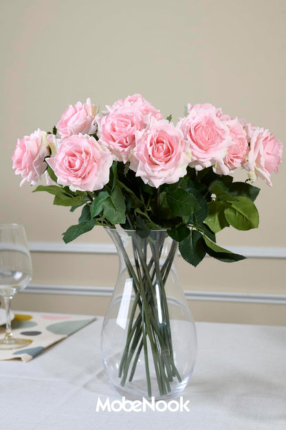 Real Touch Artificial Roses, 6 Stems Faux Flowers (Light Pink)