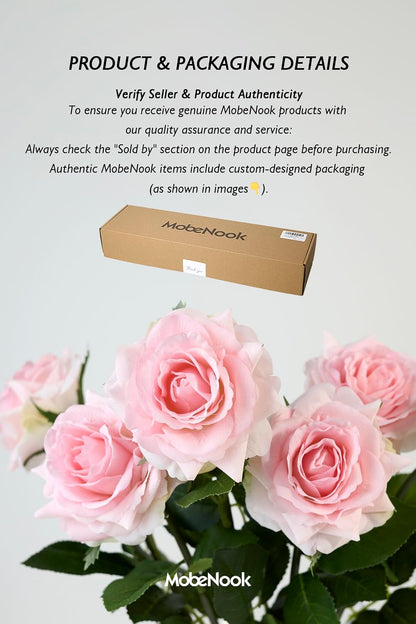 Real Touch Artificial Roses, 6 Stems Faux Flowers (Light Pink)