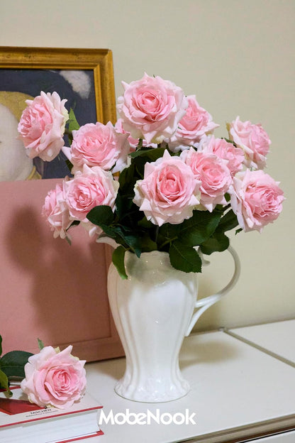 Real Touch Artificial Roses, 6 Stems Faux Flowers (Light Pink)