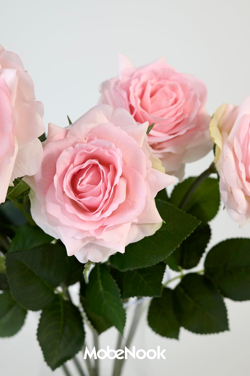 Real Touch Artificial Roses, 6 Stems Faux Flowers (Light Pink)